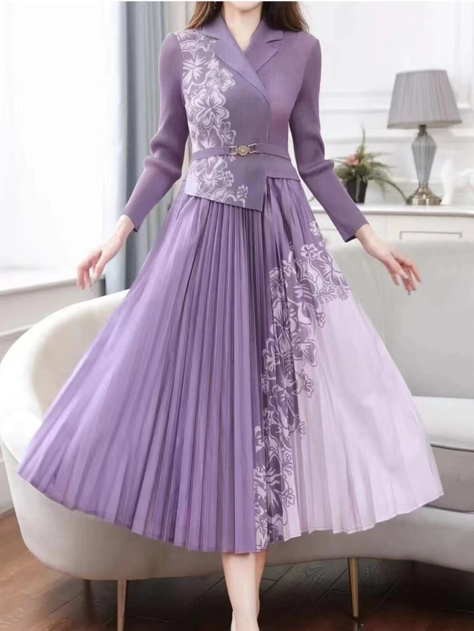 ĐẦM DẬP LY CỔ VEST KHÓA EO D191